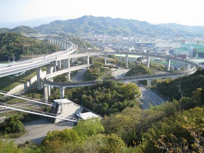 糸山公園展望台より望む自転車・歩行車道のループとアンカーブロック